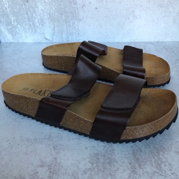 Plakton Mens Brown Leather Slide Sandals Spain Size EU 42 - Picture 1 of 7
